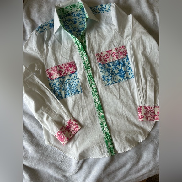 Roller Rabbit Tops - Roller Rabbit Floral Button Down Shirt - Pink, Blue, Green
